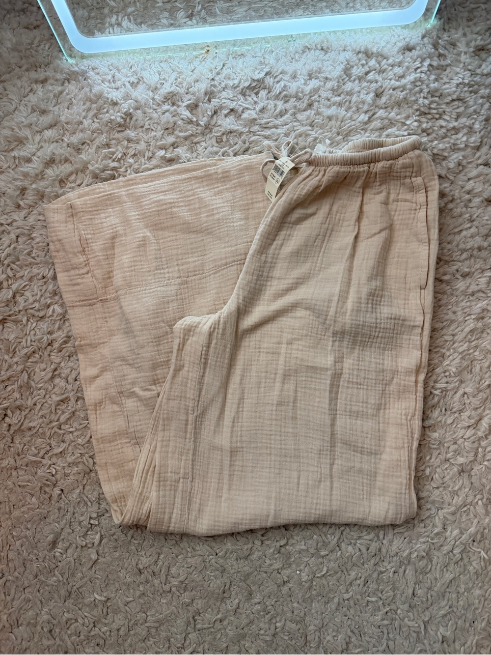 aerie Wide-Leg Woven Pants in Cream